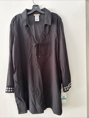 Michael Kors Black Long-Sleeve Button-Down Tunic with Grommet Cuff